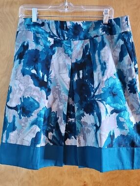 Ann Taylor Blue Teal Floral Circle Skirt